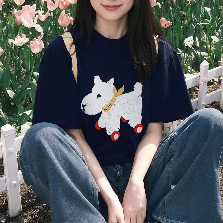 Women's Summer American Retro Loose-fitting Pure Cotton Short Sleeves