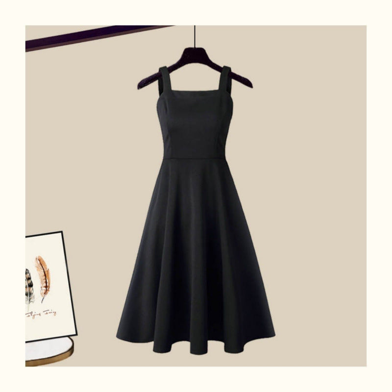 Three-dimensional Cut Black Dress SATINE Word Version