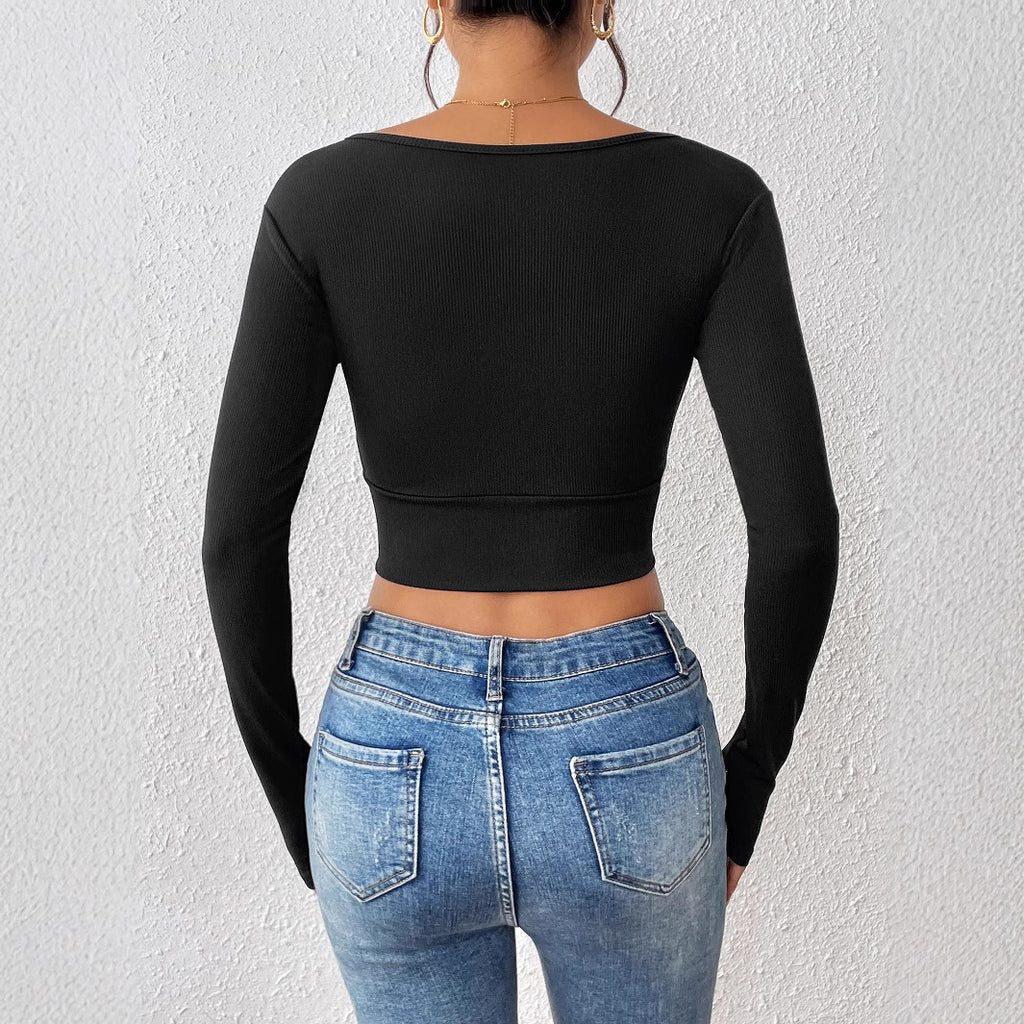 Cross V-neck Cropped Top Slim Fit Slimming Sweater