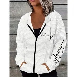 Women's Casual Printed Zipper Hooded Long Sleeve Sweater Coat