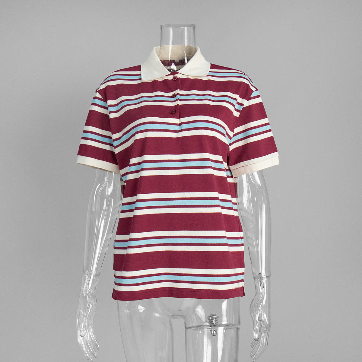 Striped Short-sleeved T-shirt Retro Contrast Color Polo Shirt