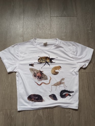 Female Casual Insect Print Midriff-baring Short Sleeve