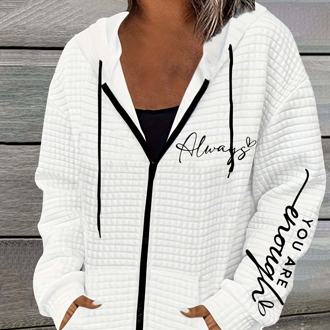 Women's Casual Printed Zipper Hooded Long Sleeve Sweater Coat