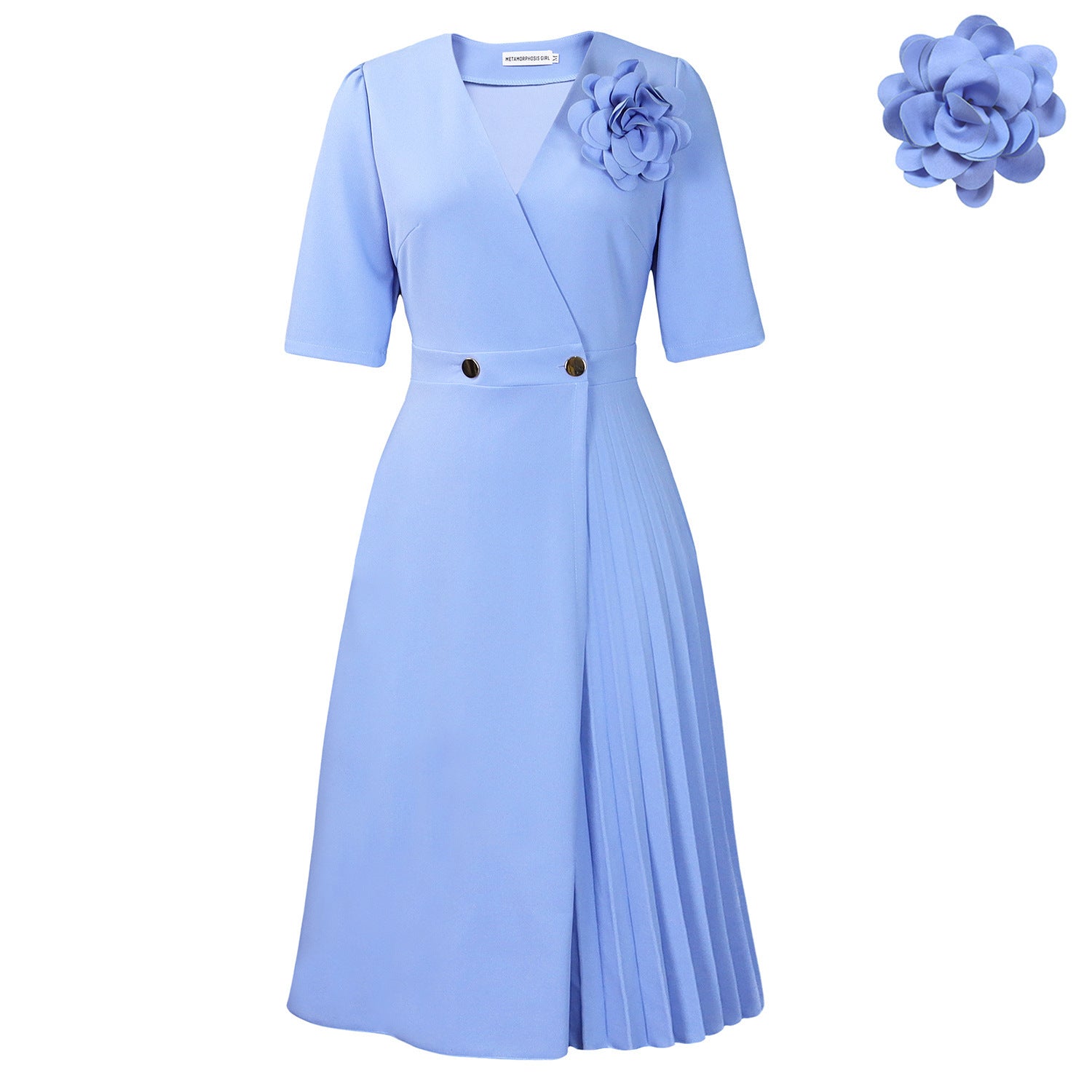 V-neck Fashion Short Sleeve Solid Color Elegant Dress