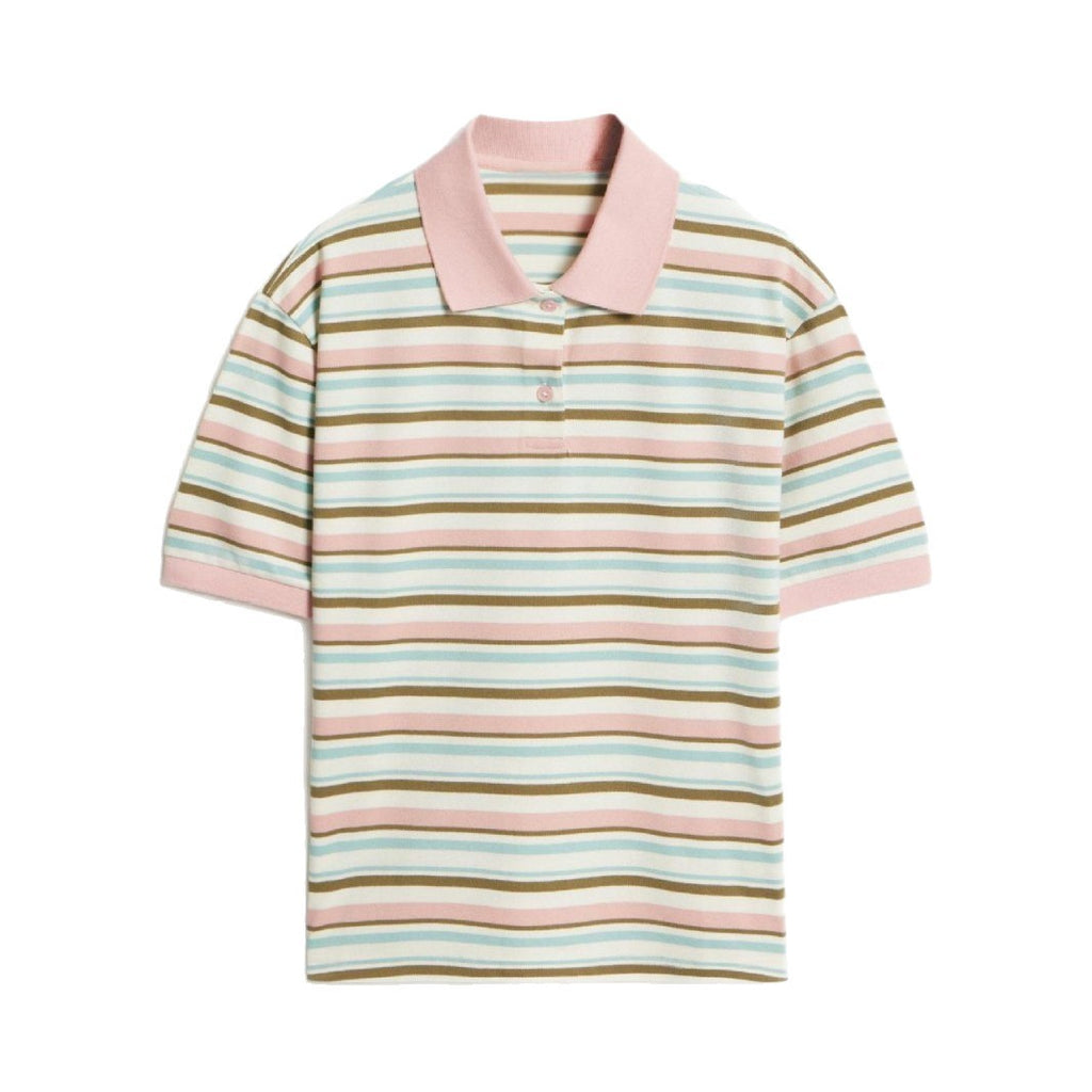 Striped Short-sleeved T-shirt Retro Contrast Color Polo Shirt