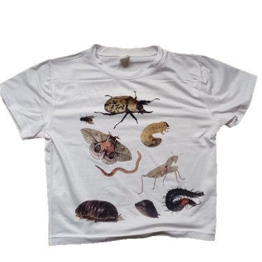 Female Casual Insect Print Midriff-baring Short Sleeve