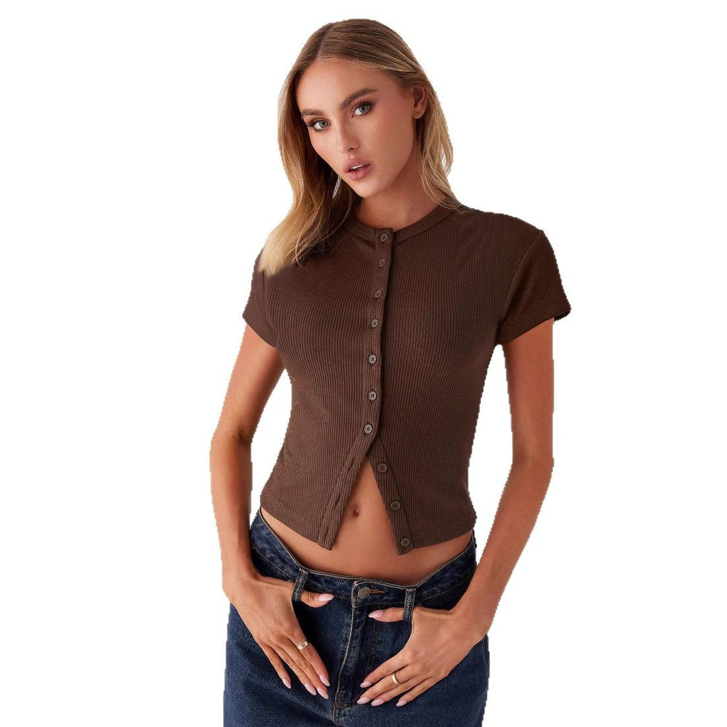 Summer New Slim-fit Buttoned Cardigan Short Sleeve T-shirt