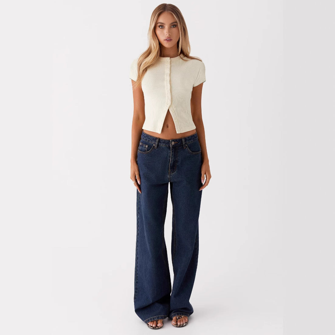Summer New Slim-fit Buttoned Cardigan Short Sleeve T-shirt