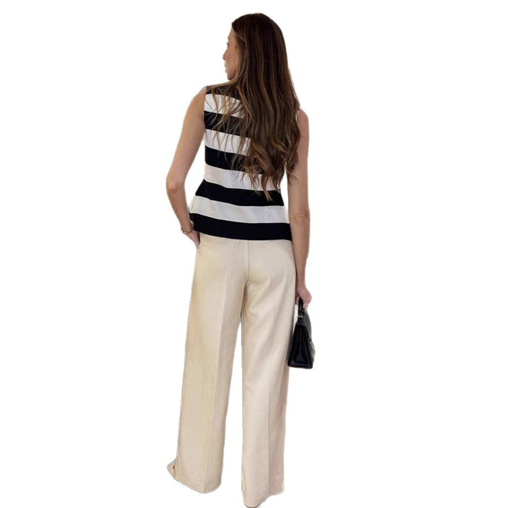Elegant Knitted Women's Clothing Design Striped Knitted Vest Jacket