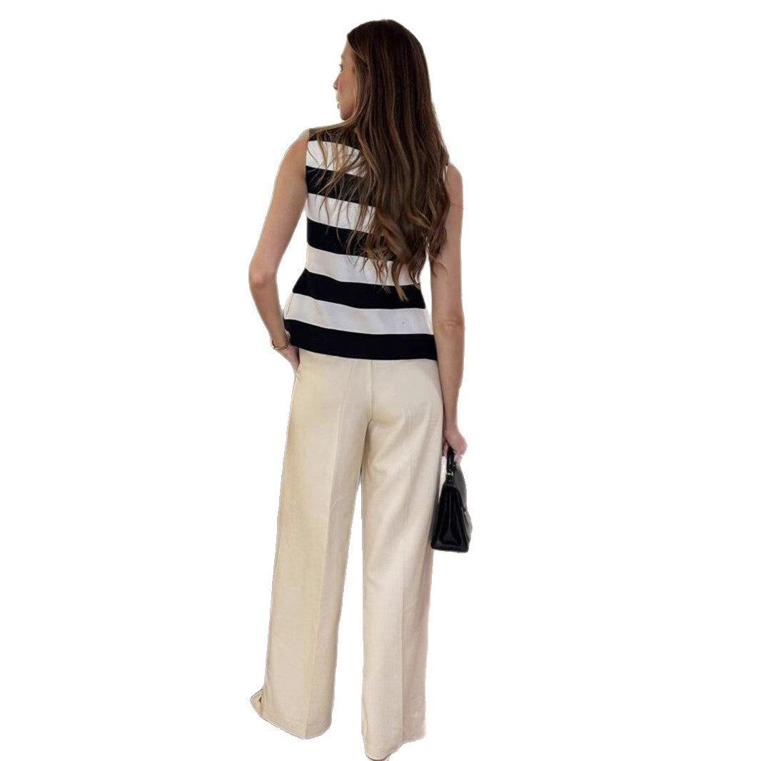 Elegant Knitted Women's Clothing Design Striped Knitted Vest Jacket