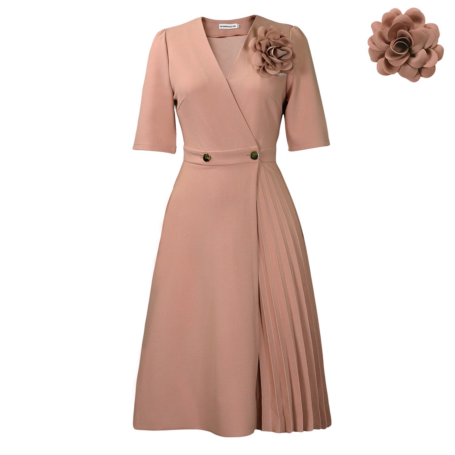 V-neck Fashion Short Sleeve Solid Color Elegant Dress