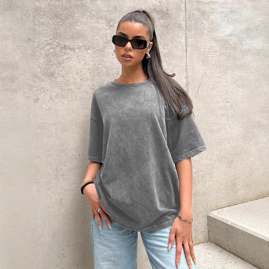 Japanese-style Retro Washed Old Snowflake Cotton Short Sleeve Women