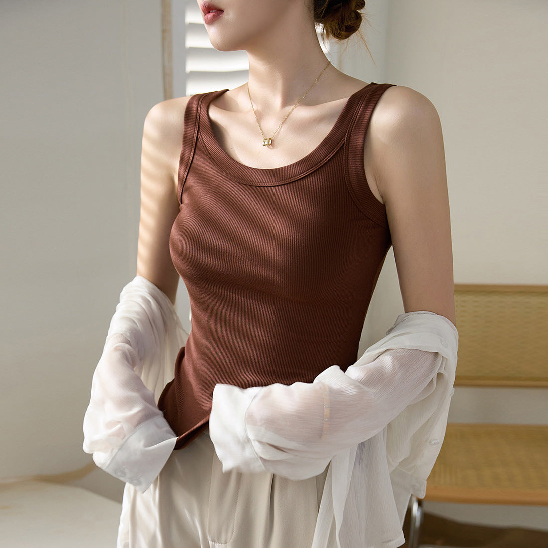 High Elastic Fine Thread Cotton Cover Supernumerary Breast Anti-exposure Underwear Spaghetti-strap Slip